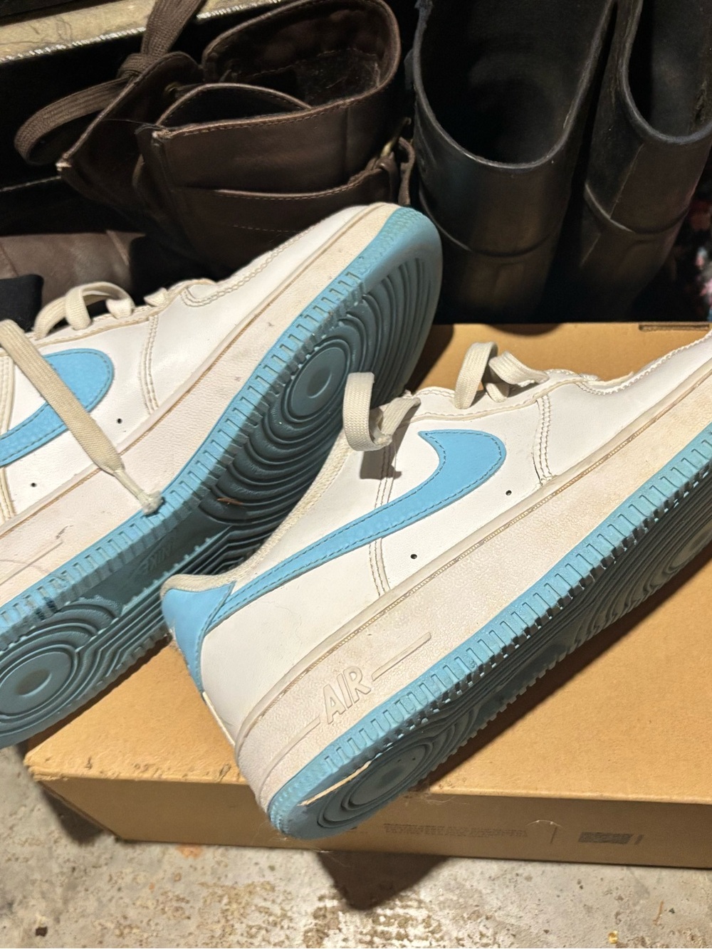 Nike Air Force 1 Sneakers with Light Aqua Blue Accents - Classic Low-Top